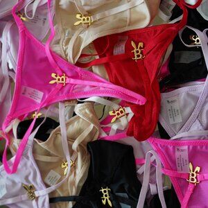 3-pack BUNNY silky G-string sexy thongs with gold jewelry accent